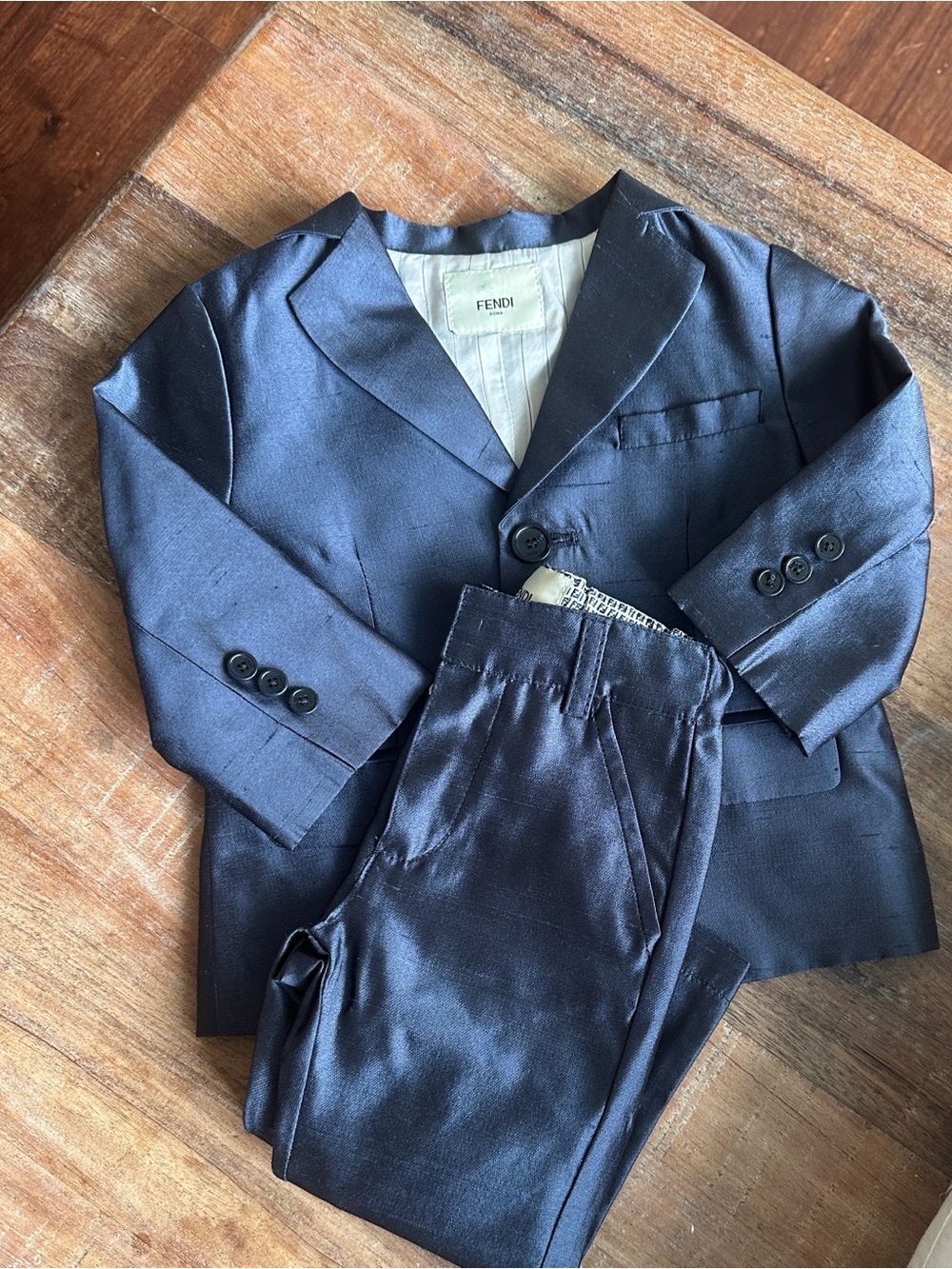 Fendi Navy Satin-Look Jacket and Pants Set
